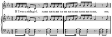 The chorus, which indirectly draws from "If I Were a Rich Man", is backed by a repeating C-G dyad RichGirlSheetMusic.png