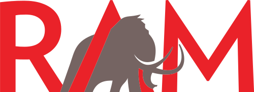 RAM is spelled in red capital letters, with a brown mammoth under the A.