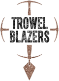 Words Trowel Blazers as stacked text within a facsimile compass, with the south position incorporating a stylised trowel blade