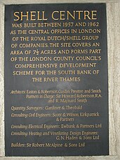 A plaque in the lobby of Shell Centre London-shell-centre-plaque.JPG