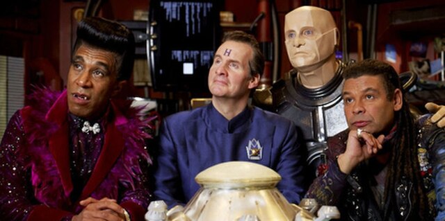 From left to right: Cat, Rimmer, Kryten, and Lister as they appeared in Series 10 (2012)