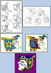 Concept art for Merlin the Medieval Sorcerer, a new character in the game. Artists played around with designs and colours until settling on the finished version as he appears in the game (bottom). Concept art for Merlin the Medieval Sorcerer.jpg