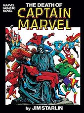 Death on Comic cover: The Death of Captain Marvel (1982). Art by Jim Starlin.