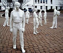 Segal's Street Crossing (1992), located at Montclair State University, is typical of the look of his sculptures