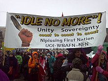Members of the Nipissing First Nation from southern Ontario and local non-Aboriginal supporters in Ottawa Idle No More 2013 Ottawa 1.jpg