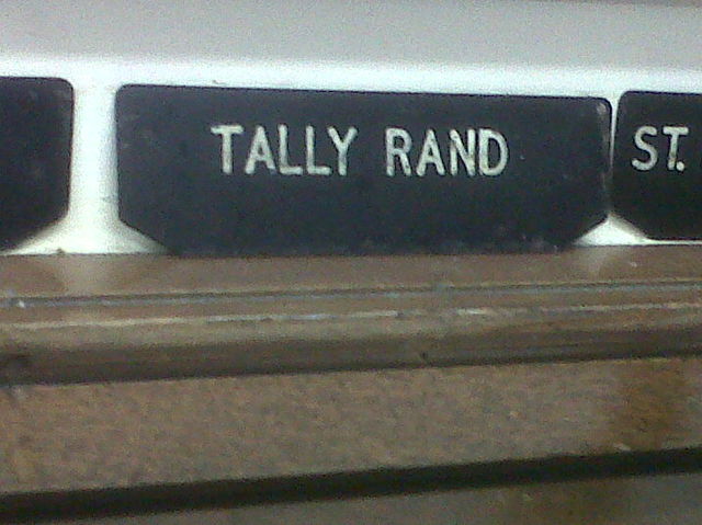 Sorting label for Tally Rand [sic] in old Post Office