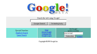 Google's homepage in 1998