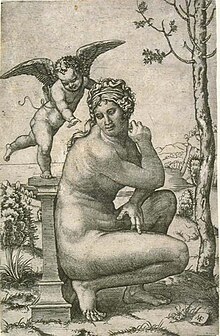 Crouching Venus engraved by Marcantonio Raimondi, 1505-06: which Roman marble furnished the model? MarcantonioRaimondiCrouching Venus.jpg