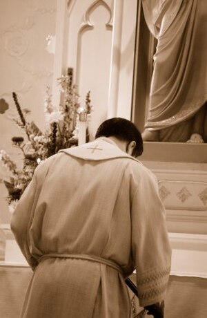 A Lutheran pastor celebrating the Eucharist during the Easter season