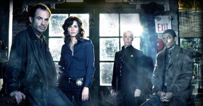 (From left to right) Paul Blackthorne, Valerie Cruz, Terrence Mann, Conrad Coates: the main cast of The Dresden Files