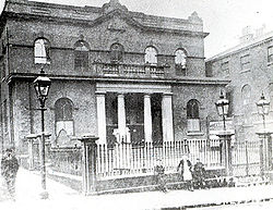 The Norfolk Street Wesleyan Chapel, built in 1780 and demolished in 1906 to make way for the Victoria Hall. Norfolk Street Chapel, Sheffield.jpg