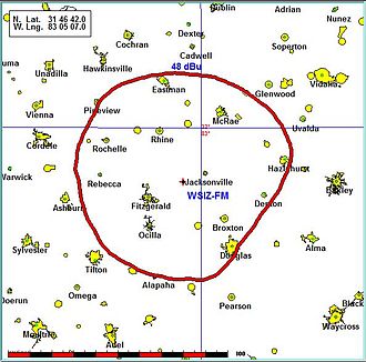 48dbu signal map of WSIZ-FM 102.3 Jacksonville GA Wsiz48dbumap.jpg