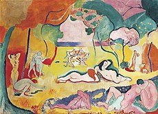 Henri Matisse, Le bonheur de vivre, 1905-06, oil on canvas, 176.5 cm x 240.7 cm, Barnes Foundation, Philadelphia, Pennsylvania Bonheur Matisse.jpg