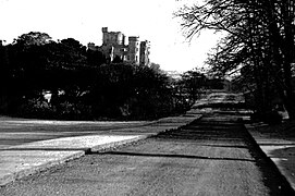 Castle ruins and driveway in 1965