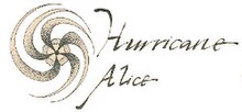 Logo for Hurricane Alice, a feminist journal. Designed by Gail Swanlund. Hurricane Alice masthead.jpg