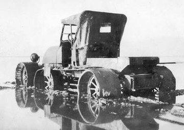 Experimental marsh buggy, 1928, stuck in mud