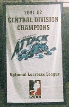 A banner commemorating the 2001-02 season Nll central division champs 2002 banner.jpg