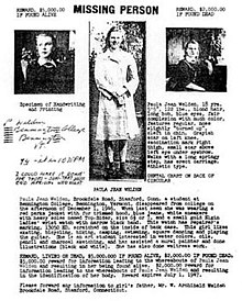 Original missing person flyer for Welden, dated 1946 Paula Jean Welden missing person flyer.jpg
