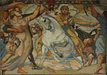 Jean Delville, Le Roi-Chevalier, Albert 1er, 1920, mosaic, Cinquantenaire, Brussels.