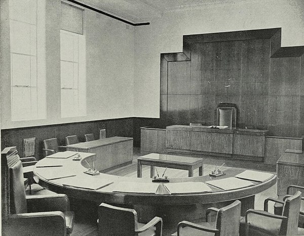 The meeting chamber of Gosford Council Chambers on Mann Street, completed in 1939.