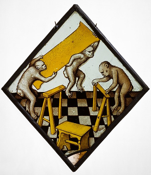 File:Roundel with Three Apes Building a Trestle Table.jpg