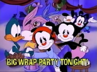 Yakko, Wakko and Dot shake hands with their Tiny Toon Adventures predecessors Buster and Babs Bunny and Plucky Duck, who make a cameo appearance in an