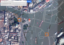 Google Maps displays satellite imagery using the WGS-84 coordinate system, and street maps using the GCJ-02 datum Google.com Maps in China coordinate system misalignment.png