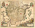 Gothia, Sweden, in 1635 (yellow outline), bordering Danish Scanian lands to the south and southwest (red outline), and Norway to the west (green outline). Note the inclusion of Värmland.