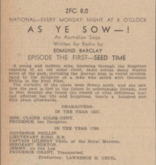 <i>As Ye Sow</i> 1937 radio serial