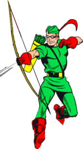 Green Arrow, as he originally appeared during the 1940s, on the cover of More Fun Comics No. 77 (March 1942). Art by Papp. Green Arrow (circa the 1940s).png