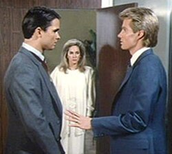 Luke (Billy Campbell), Claudia (Pamela Bellwood), and Steven (Jack Coleman), from "Triangles" (1985)