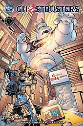 Ray Stantz of the Ghostbusters battles a rampaging Stay Puft Marshmallow Man in this Graham Crackers variant cover to Ghostbusters: Legion #1. Published by 88MPH. Gblegion.jpg