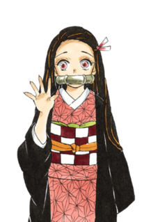 Nezuko Kamado  is a fictional character and protagonist from Koyoharu Gotouge's manga Demon Slayer: Kimetsu no Yaiba. Nezuko and her older brother Tanjiro Kamado are the sole survivors of an incident where they lost their entire family to demons, with Nezuko being transformed into a demon, but still surprisingly showing signs of human emotion and thought. After an encounter with Giyū Tomioka, a demon slayer, Tanjiro begins his quest to help his sister turn into human again and avenge the death of his family.