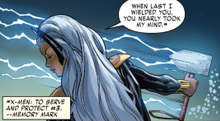 Storm holding her Stormcaster in X-Men: Gold #25. Art by Paulo Siqueira.