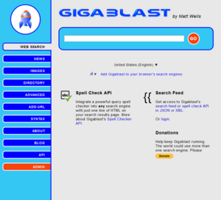 <span class="mw-page-title-main">Gigablast</span> Free and open-source web search engine