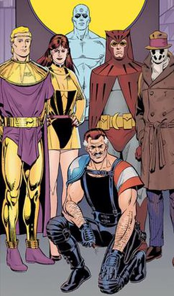 The cast of Watchmen, created in 1986 by Gibbons and Alan Moore.