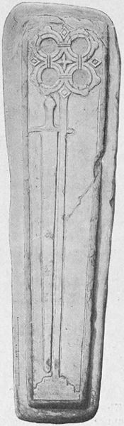 Thirteenth-century coffin-lid which may be that of either Magnús, his brother Rǫgnvaldr, or their father Óláfr.