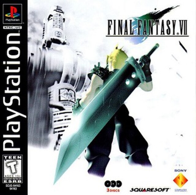 North American cover art, featuring the game's protagonist, Cloud Strife
