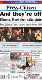 The January 4, 2008, front page of<br>''Iowa City Press-Citizen''|