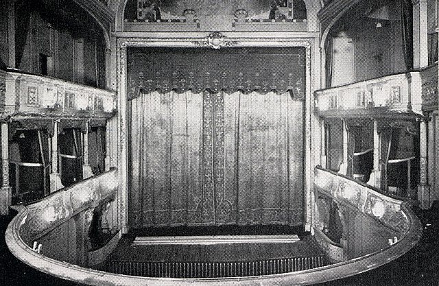 Original interior of Savoy Theatre in 1881, the year it became the first public building in the world to be lit entirely by electricity.