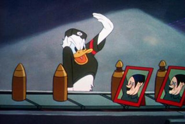 Donald worked in a Nazi factory in Der Fuehrer's Face (1943).