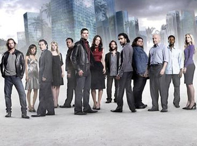 From left to right: Sawyer, Sun, Jin, Claire, Ben, Jack, Kate, Desmond, Sayid, Hurley, Locke, Michael, and Juliet
