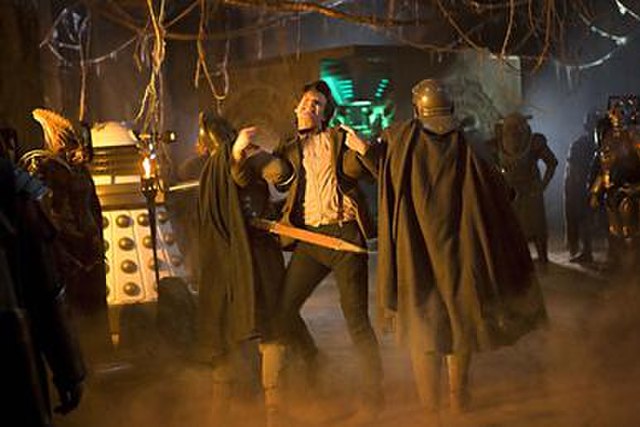 Auton legionaries leading The Doctor towards the Pandorica as part of the alliance's plan to imprison him. This scene featured the then-largest assemb