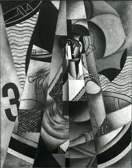Jean Metzinger, 1913, En Canot (Im Boot), oil on canvas, 146 x 114 cm (57.5 in × 44.9 in), exhibited at Moderni Umeni, S.V.U. Mánes, Prague, 1914, acquired in 1916 by Georg Muche at the Galerie Der Sturm, confiscated by the Nazis circa 1936–1937, displayed at the Degenerate Art show in Munich, and missing ever since.[59]