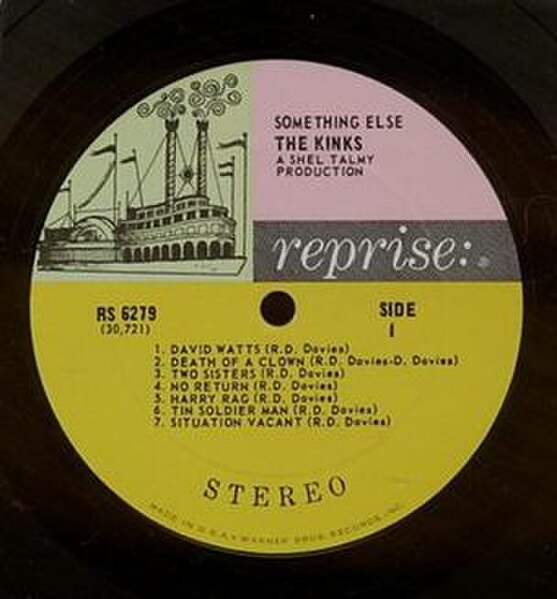 "Tricolor" label, used by Reprise until 1968. (Label to the Kinks' Something Else.)