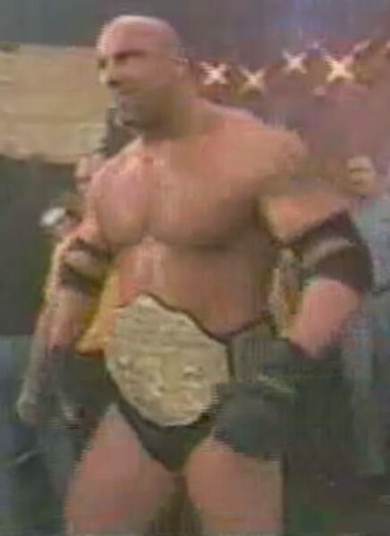 Goldberg, the WCW World Heavyweight Champion, before his match at Starrcade