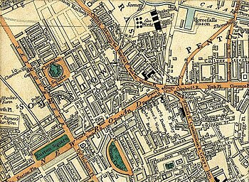 Map of Somers Town in 1837 before the building of Euston station and which shows the street as "Seymour Street". Somers town 1837.jpg