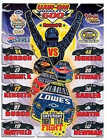 The 2004 UAW-GM Quality 500 program cover, with artwork by NASCAR artist Sam Bass. The painting is called "Title Fight!"