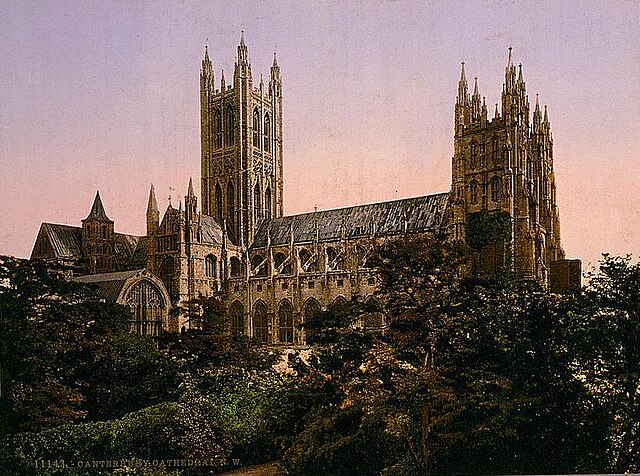 Canterbury Cathedral from the north west c. 1890–1900 (retouched from a black & white photograph)
