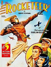 The cover to the 1985 collected edition of The Rocketeer, art by Dave Stevens. RocketeerGraphicAlbumCover.jpg